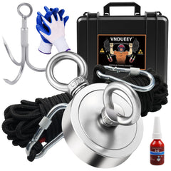 VNDUEEY 1000 LBS fishing magnet kit with grappling hook and carabiner