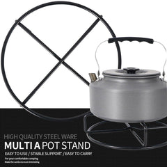 Vobumix round camping pot rack provides stable cooking surface.
