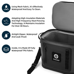 Vogano Soft Cooler on backpack straps demonstrates portable design for outdoor adventures