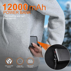 Vokora heated hoodie hood closeup demonstrates fast heat distribution for quick comfort