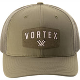 Vortex men's red alert snap back cap in loden, front view
