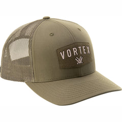 Close-up of signature Vortex Nation branding on cap