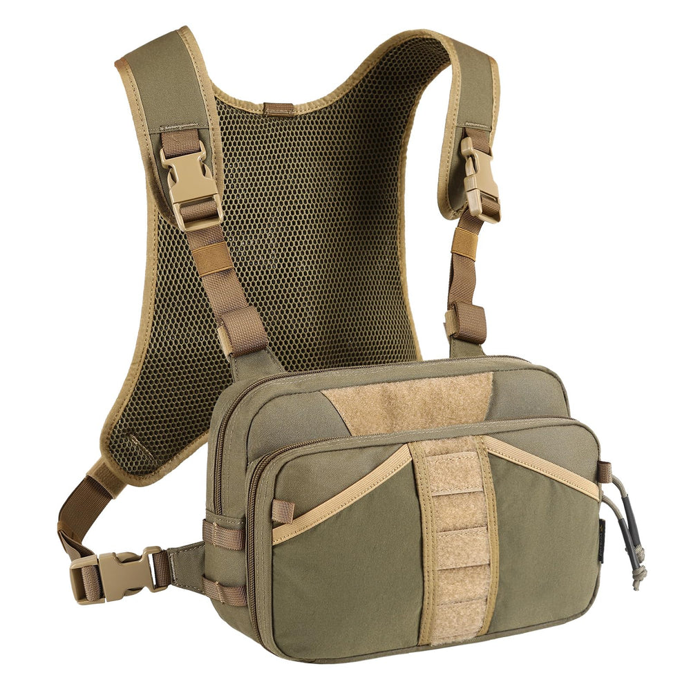 VOTAGOO GEAR fishing chest pack front view demonstrates rapid access to forceps and tools on the water.