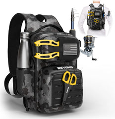 The Voyager Black Onyx fishing backpack - side view