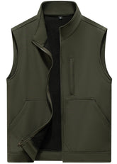 VtuAOL lightweight softshell vest front view in army green provides windproof warmth.