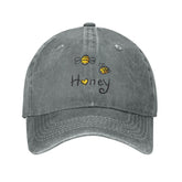 VunKo Bee Love denim hat front view for daily wear with vintage distressed style