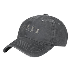 VunKo Dancing Skeletons hat side view with adjustable buckle for a comfortable fit.