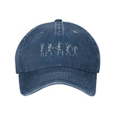 VunKo Dancing Skeletons navy cap front view, comfortable all-day wear with breathable washed denim.