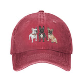VunKo French Bulldog red vintage cap front view for classic outdoor style.