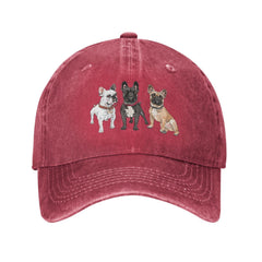 VunKo French Bulldog red vintage cap front view for classic outdoor style.