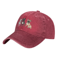 VunKo French Bulldog red vintage cap side view for versatile everyday wear.