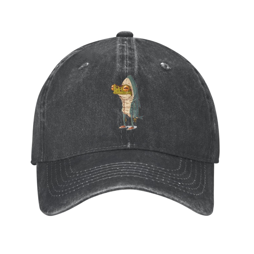 VunKo Frog Shark cap front view showing vintage denim texture for casual daily wear.