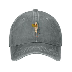 VunKo Frog Shark Gray cap front view with vintage distressed denim for daily wear