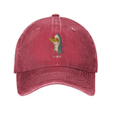 VunKo Frog Shark Red cap front view in vintage distressed denim for everyday wear