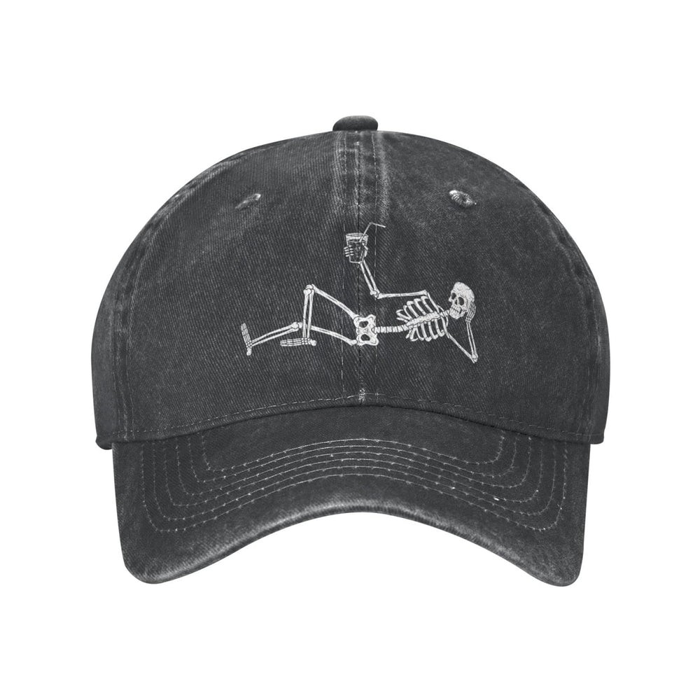 VunKo Skeleton Cap in black denim, front view for casual daily wear.