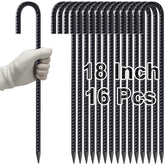 VVOKGO rebar stakes 18-inch pack of 16 with J-hook for secure tent anchoring outdoors.