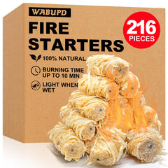 WABUPD fire starter pack shot highlighting bulk 216-count box for reliable home fires