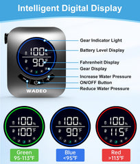 WADEO portable shower shows water temperature for comfortable rinses