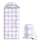 Wake In Cloud sleeping bag plaid, closed zipper for secure warmth during campouts.