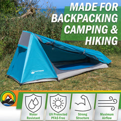 Side vestibule door of Wakeman 1P tent for easy entry and gear storage.