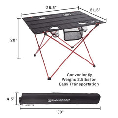 Wakeman Camp Table with four cupholders keeps drinks secure.