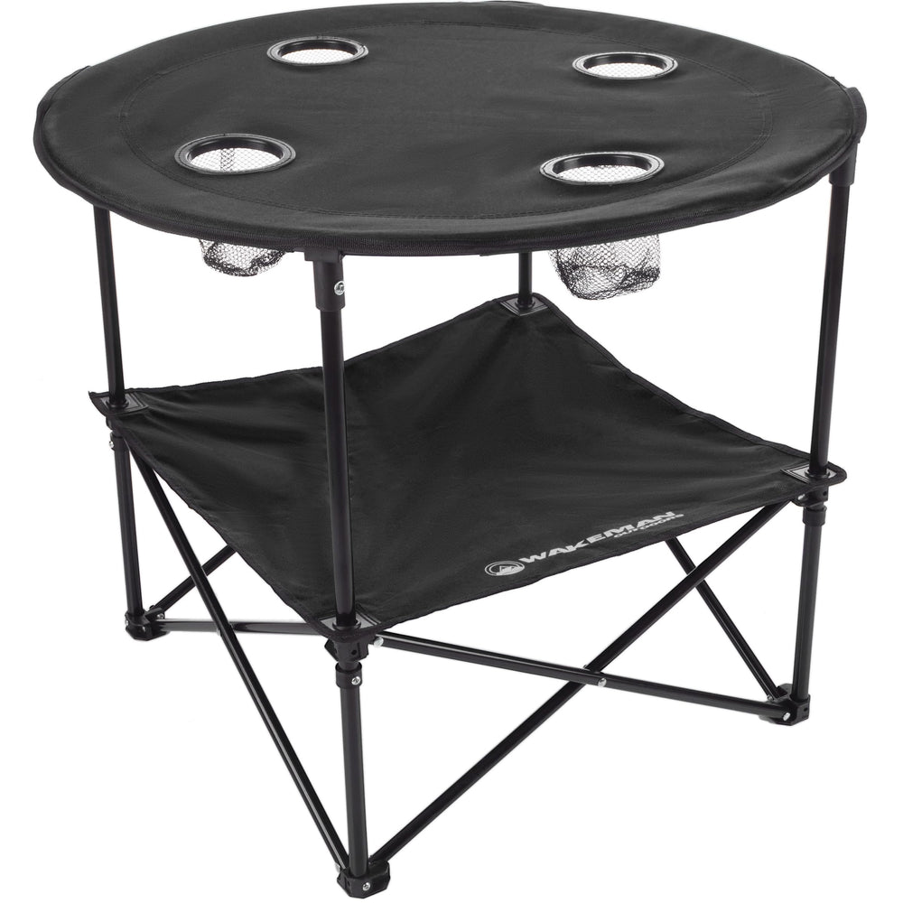 Wakeman Camping Table 2-Tier top surface with 4 cupholders for drinks at picnics
