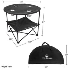 Wakeman Camping Table folded with carrying bag for easy transport