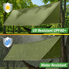 Wakeman Outdoors stakes and guy lines stabilize shelter on uneven ground