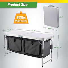 Wakeman portable camping table with aluminum frame offers lightweight stability outdoors.