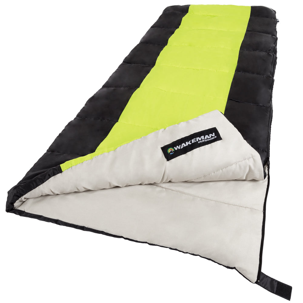 Wakeman neon green 3-season sleeping bag for versatile outdoor warmth.