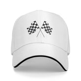 Waldeal men's baseball cap white with checkered flags design