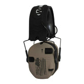 Walker's Digital Razor earmuffs in FDE with US flag offer 23 dB NRR protection.