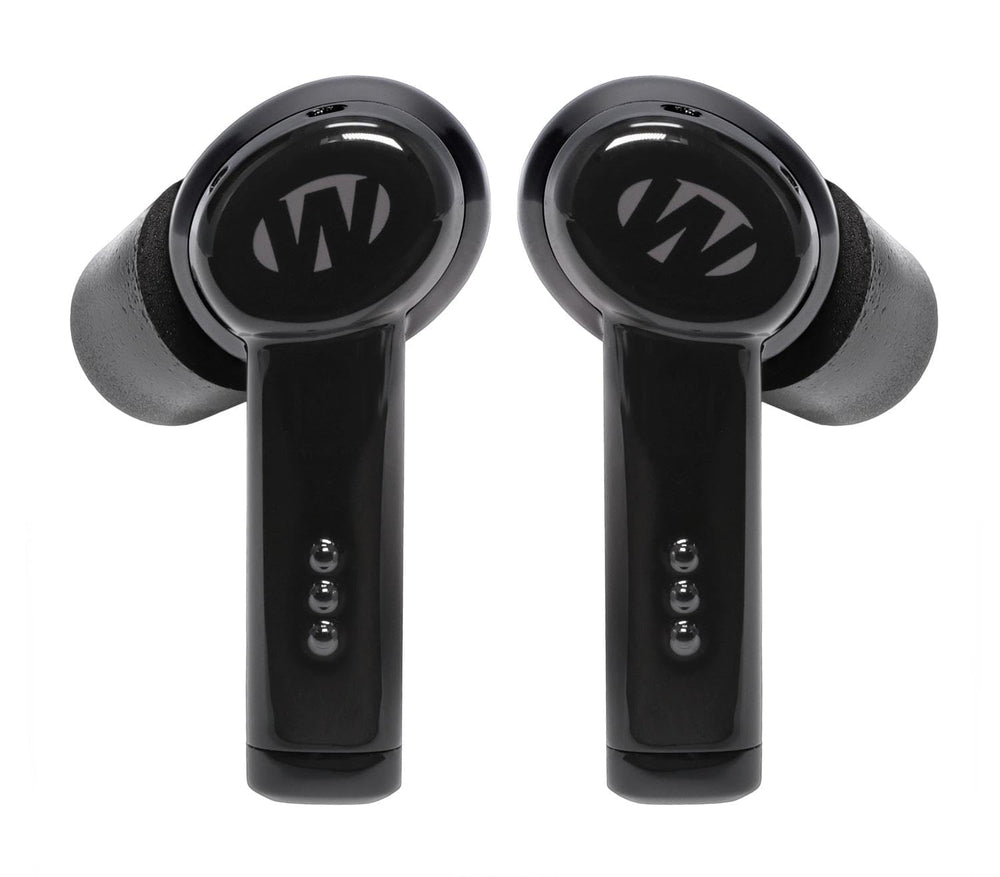Walker's Disrupter Earbuds pairing via Bluetooth for wireless listening and protection.