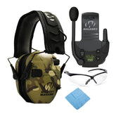 Walker’s Razor Slim electronic muff MultiCam Tan closeup with volume knob for glove-friendly control.