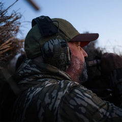 Walker’s Razor Slim Patriot ear muffs side view; compact hearing protection for range days.