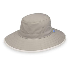 Front view of Wallaroo Sanitas Sun Hat in Stone/Natural