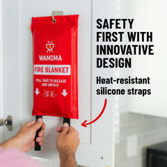 Wamoma Fire Blanket pull-and-go deployment for rapid use on stoves and grills