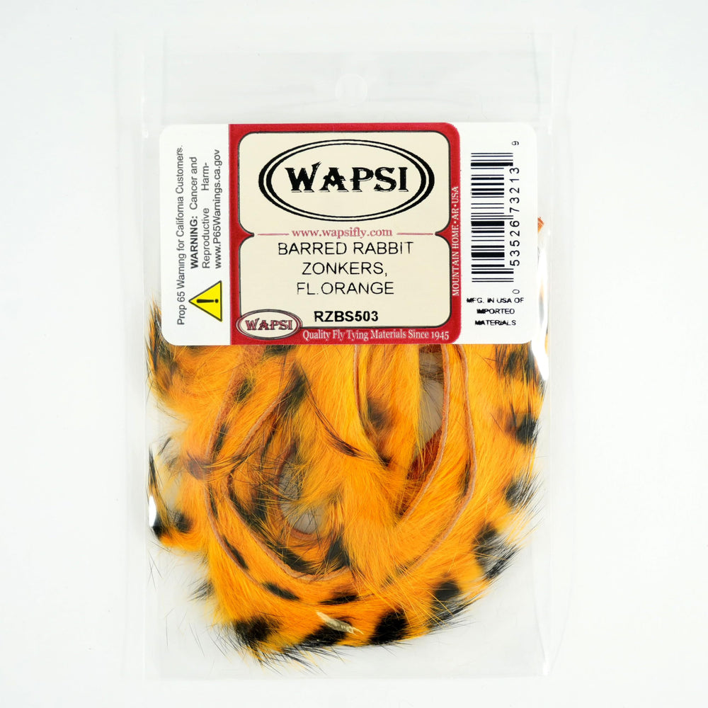 Wapsi Barred Rabbit Zonker Strips fluorescent orange for vibrant fly tying