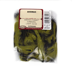 Wapsi barred rabbit zonkers in regular light olive for easy fly tying and lifelike profiles