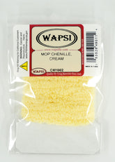 Wapsi Mop Chenille Cream yarn close-up, showcasing soft texture for quick Mop Fly tying.