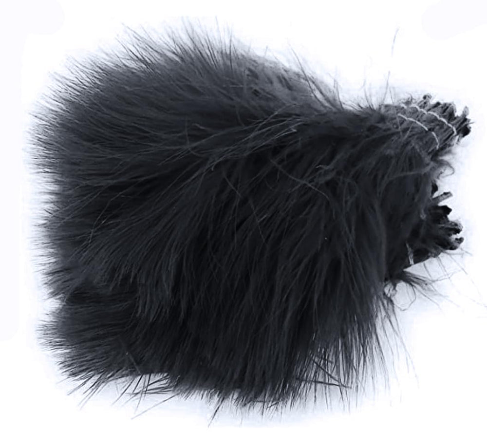 Wapsi Strung Marabou Black close-up, ideal for lifelike movement in flies.