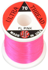 Wapsi Ultra Thread 70 FLO PINK close-up highlights smooth, lightly waxed nylon for precise wraps.