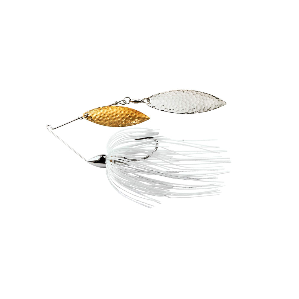 War Eagle Custom Lures nickel frame hammered double willow spinnerbait with white-silver skirt ideal for clear water