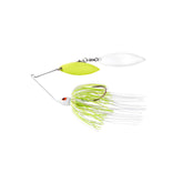 War Eagle Custom Lures painted head spinnerbait with white chartreuse blades for dirty water visibility.