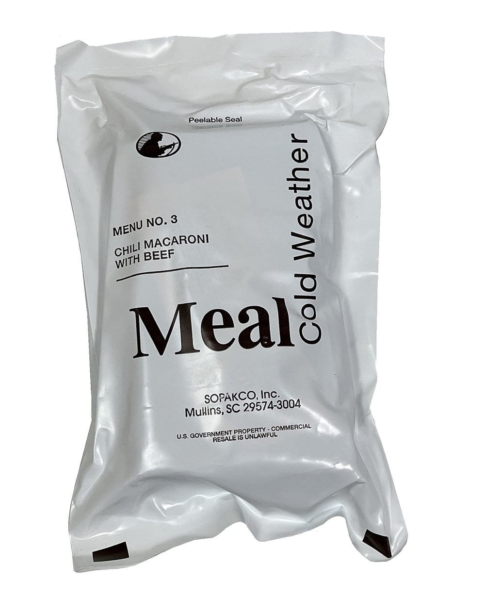 Wardog Surplus Chili Mac MRE plate ready-to-eat for cold-weather missions and emergency kits.