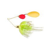 War Eagle Custom Lures half-ounce Ti/Rk GF-White Chart blade boosts visibility in stained water.
