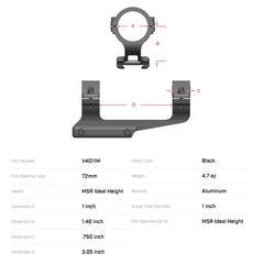 Warne Scope Mount 1-Inch 1-Piece 20 MOA top view for quick optic mounting.