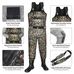 wasserflux chest waders boot-foot design eases on/off and protects feet in wetlands.