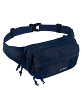 WATERFLY fanny pack navy side pocket keeps essentials within quick reach during travel.