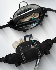 Waterfly front mesh pocket shows breathable storage for quick-access items.